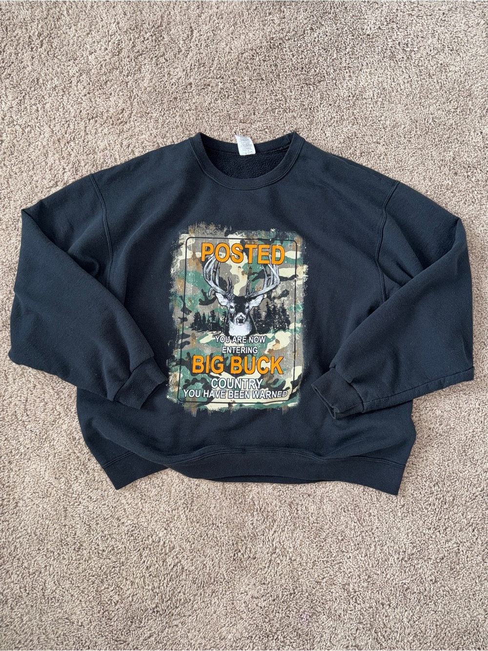 Jerzees NuBlend Big Buck Country Graphic Crewneck Sweatshirt Size XL Black